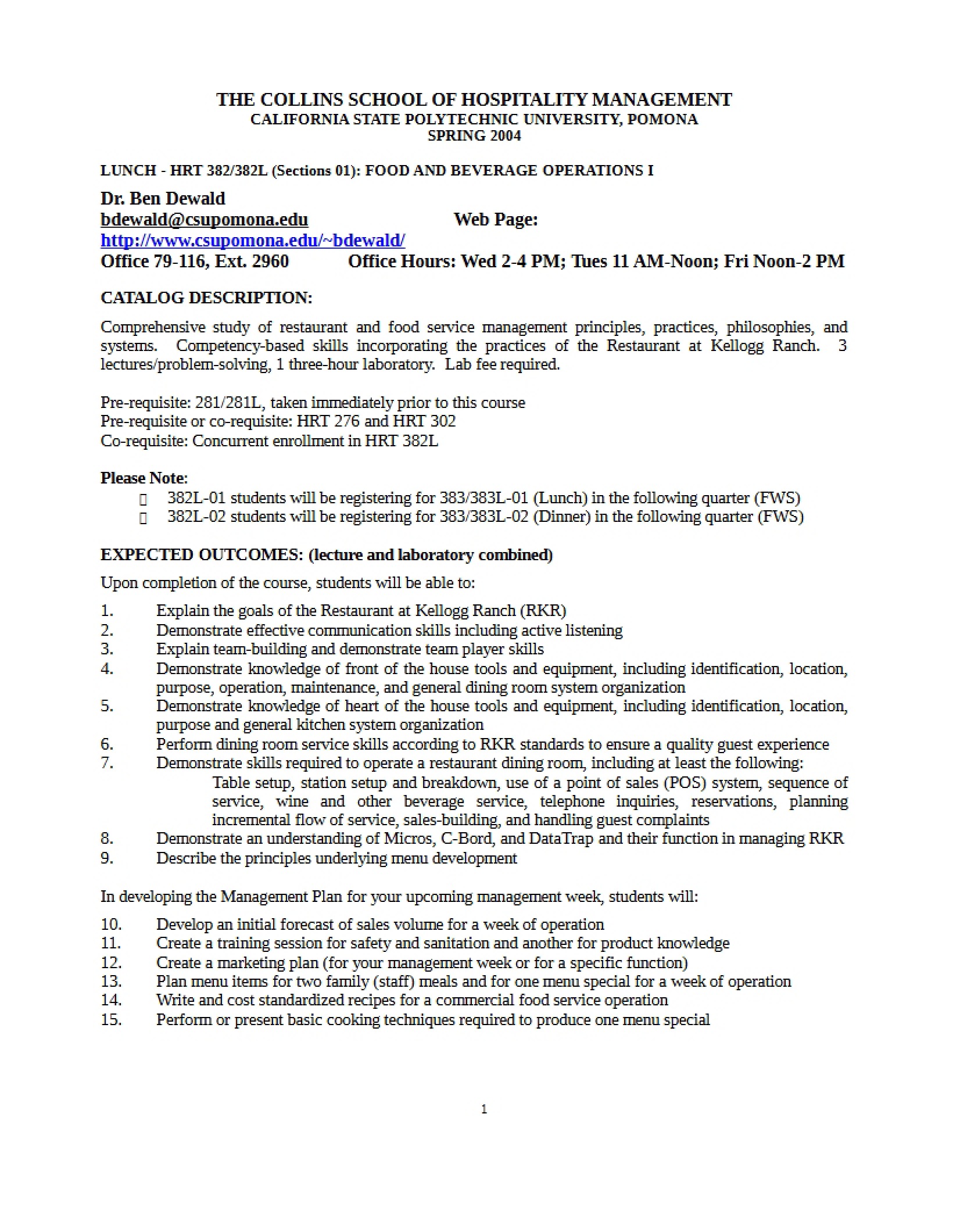 Syllabus for HRT 382