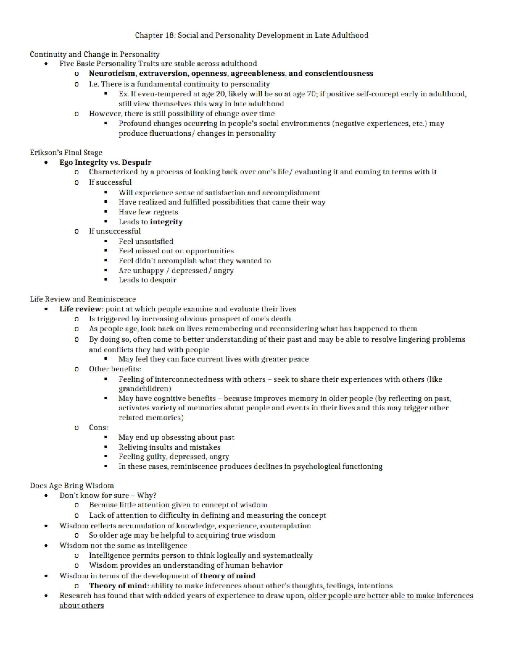 Chapter Eighteen Late Adulthood Social and Personality Development