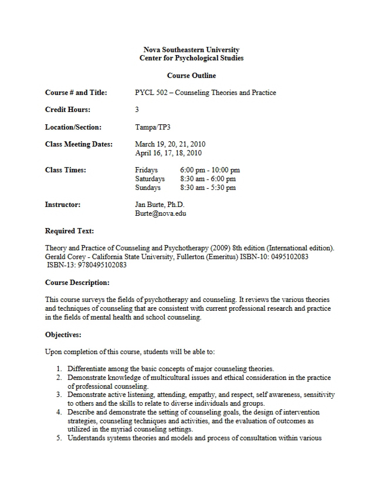 Counseling Practice and Theory Syllabus