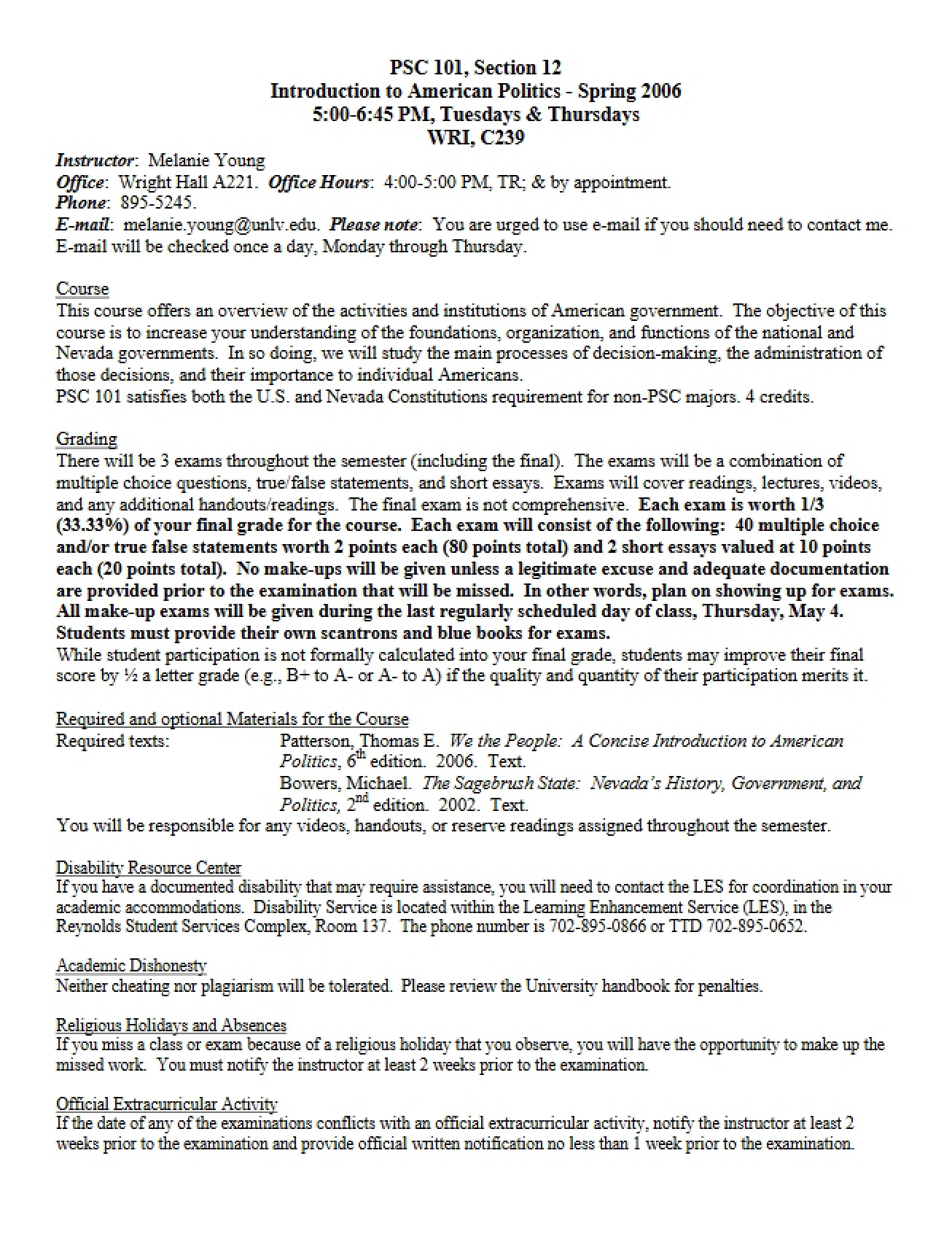 Syllabus Section 12 American Politics