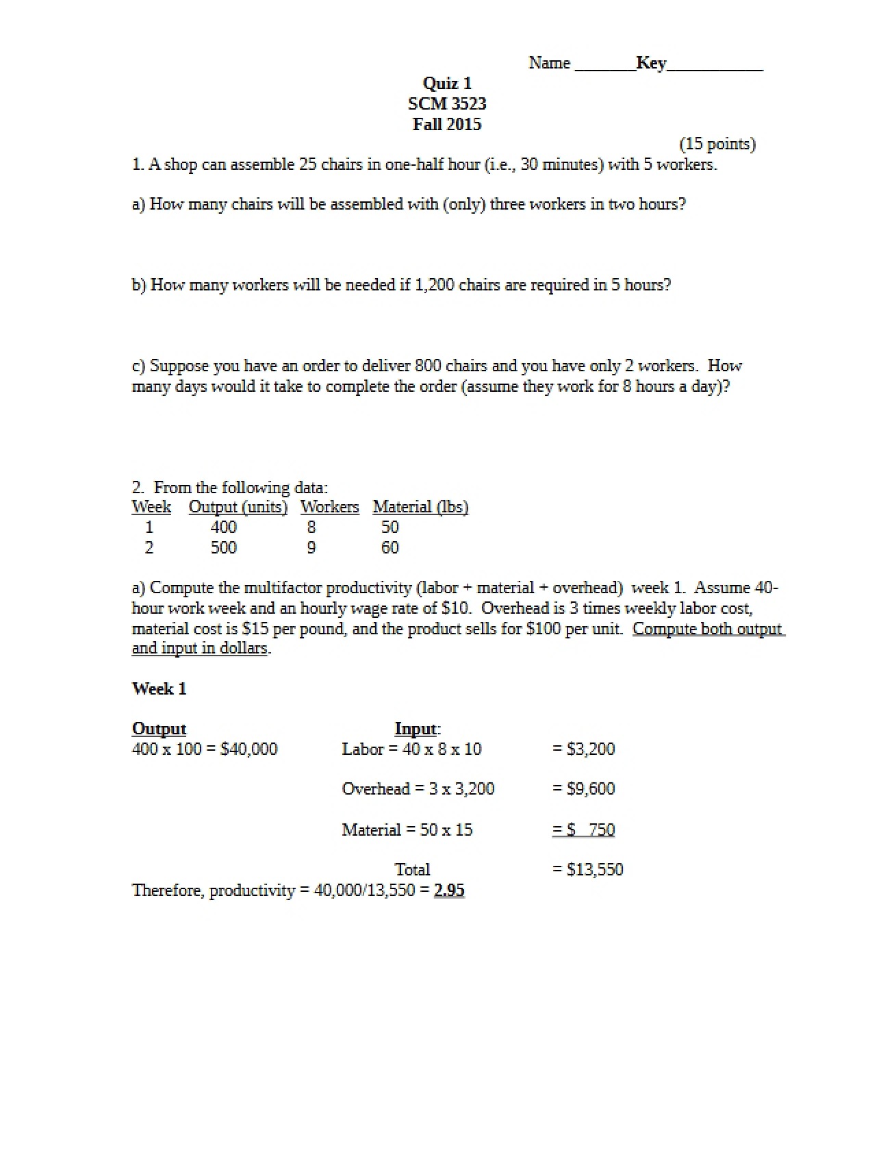 Answer Key Quiz 1
