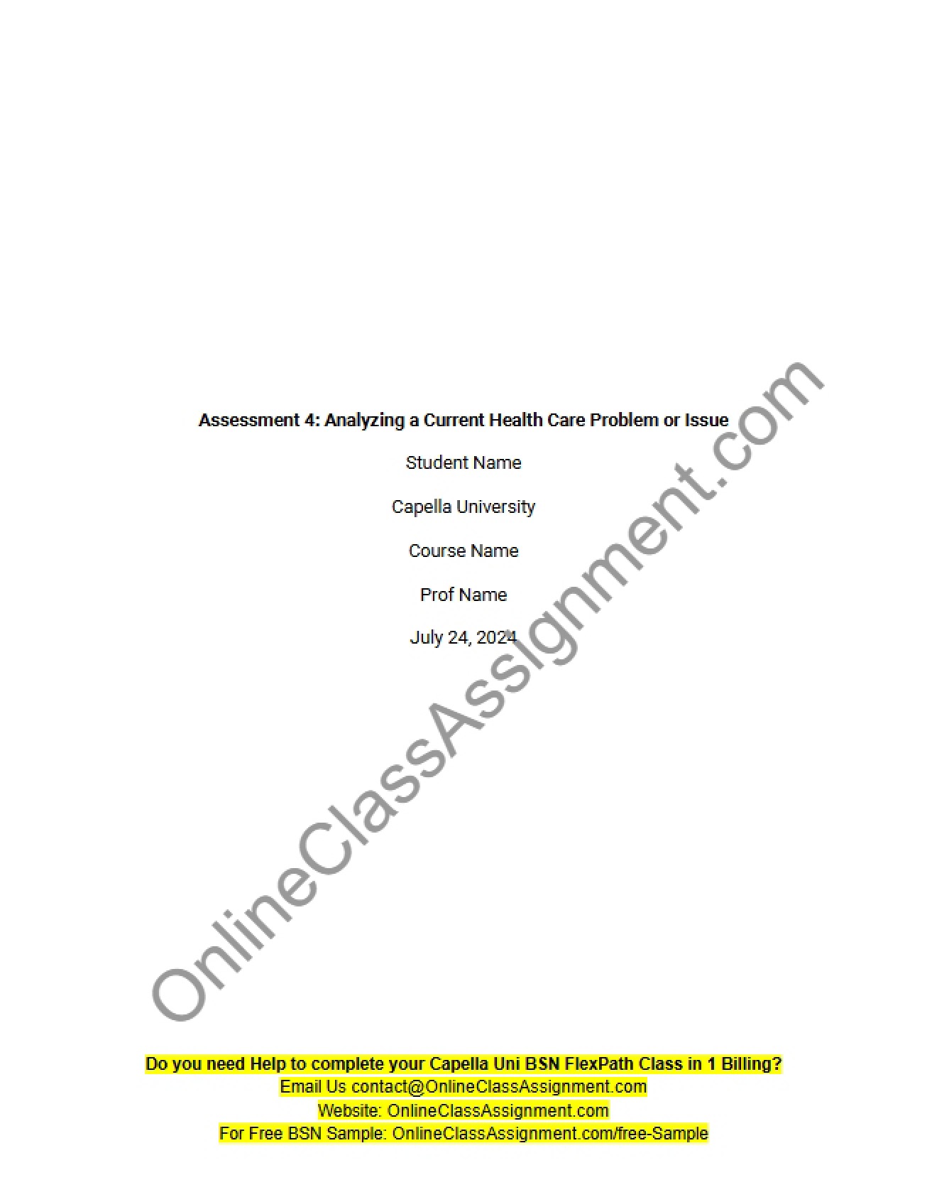 Health Care Problem Analysis Assessment Four