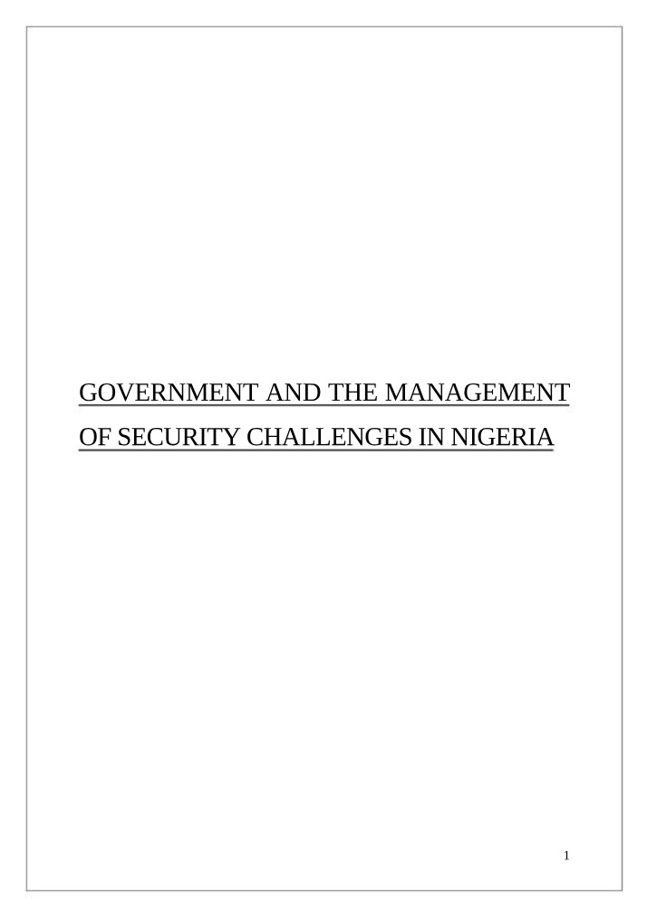 Management of Security Challenges in Nigeria
