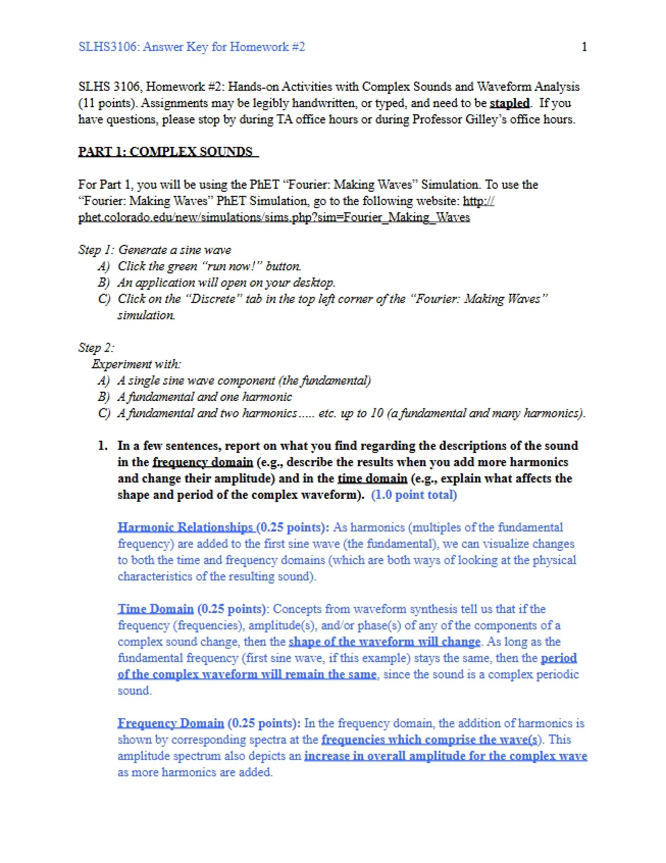 Answer Key for Homework 2, Spring 2014