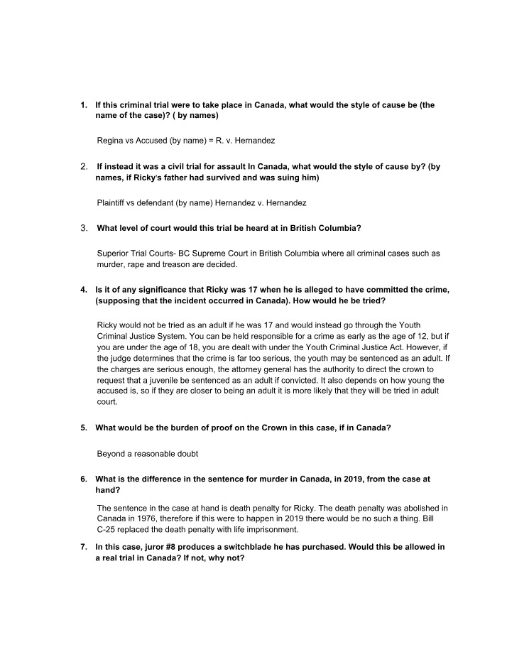 12 Angry Men - COMM Law Assignment