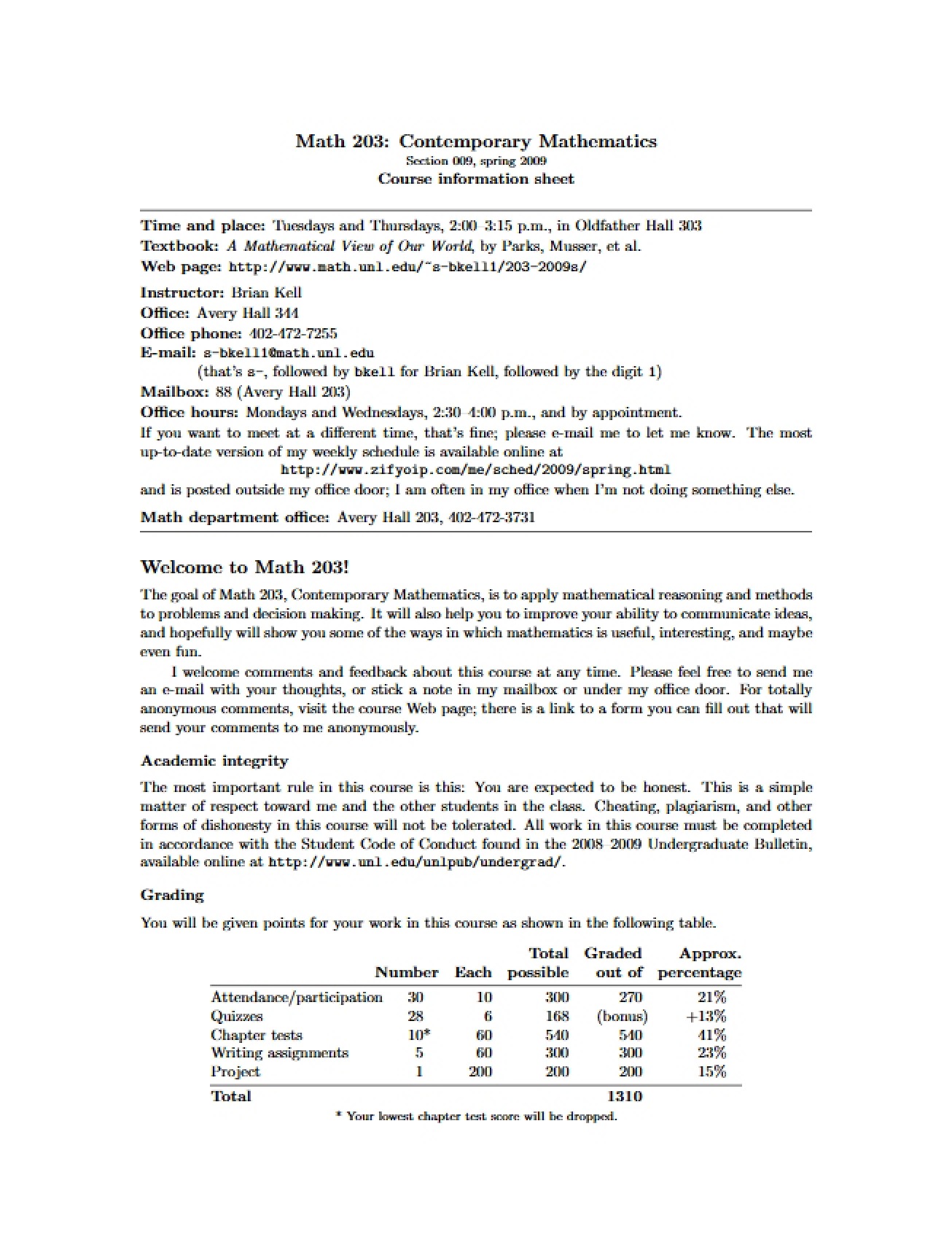 Course Information Contemporary Mathematics