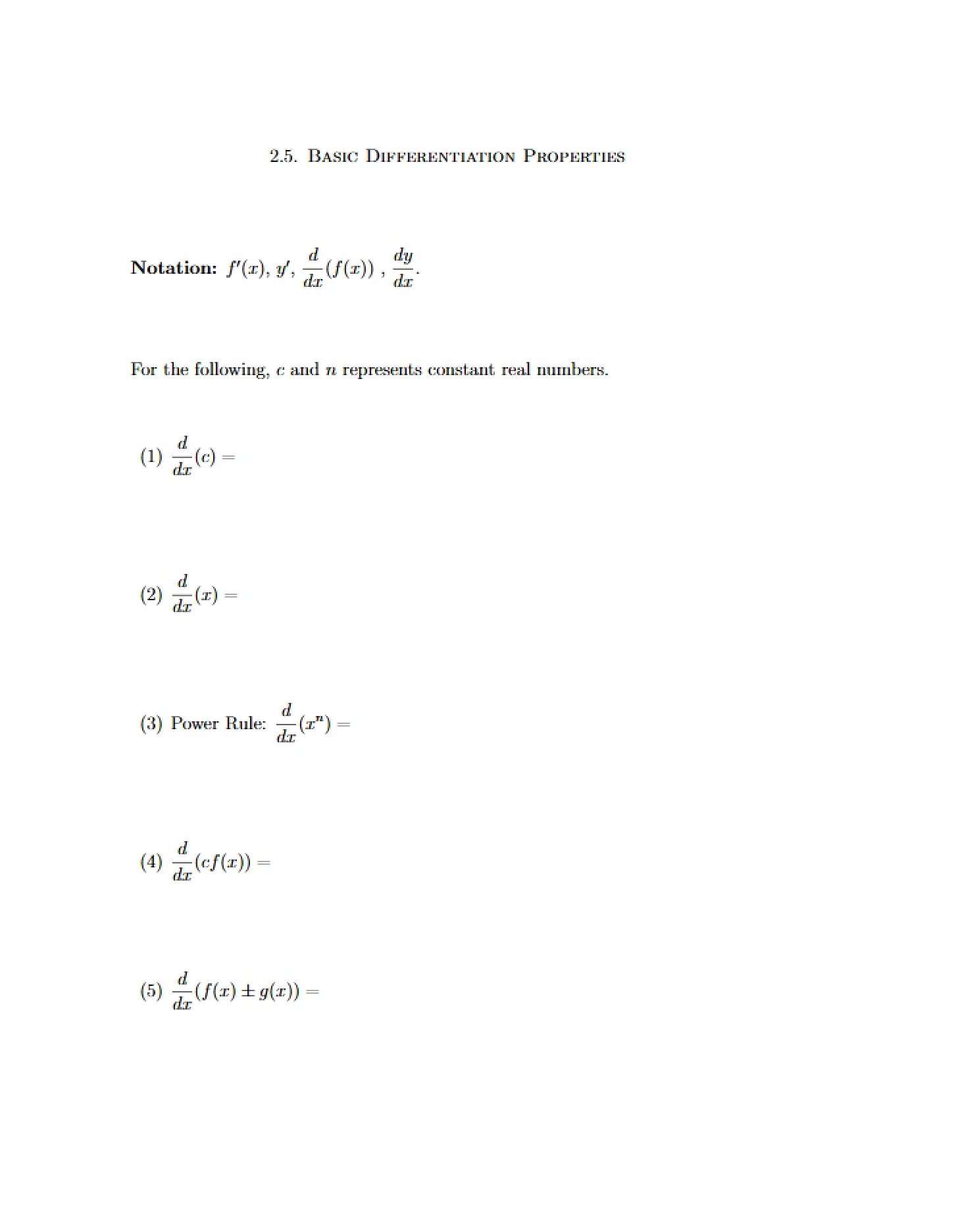 Properties of Basic Differentiation