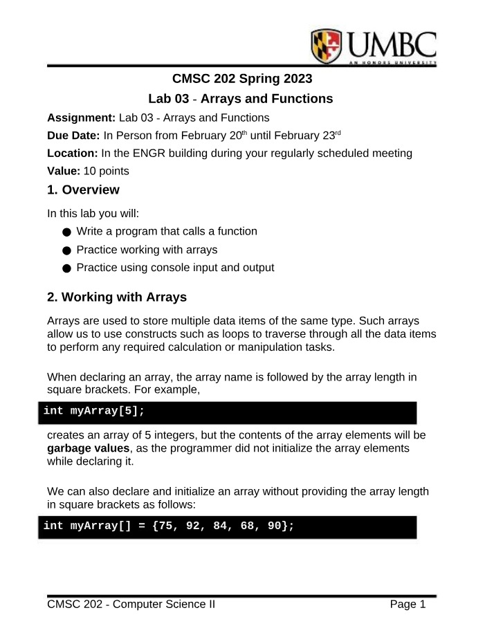 Lab 03 - Arrays and Functions
