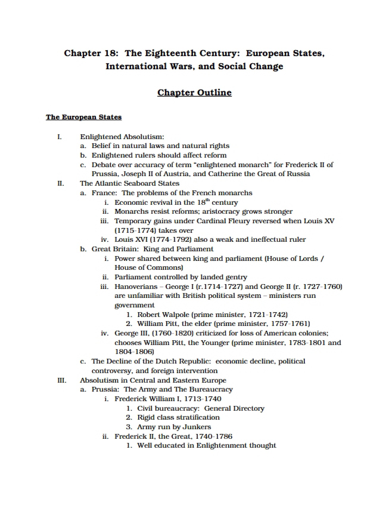 Chapter Eighteen Europe in the Eighteenth Century