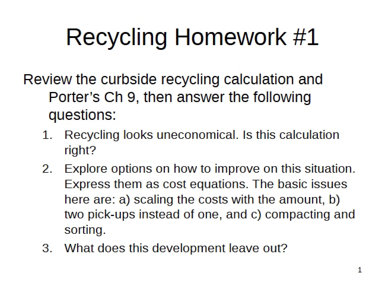 Assignment 1: Recycling