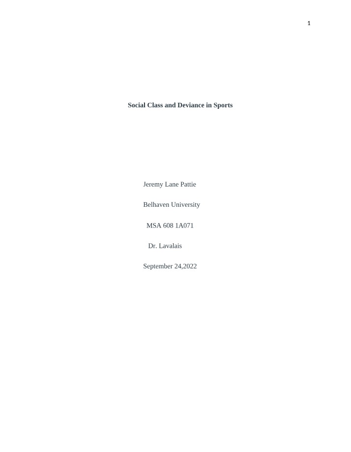 Deviance and Social Class in Sports