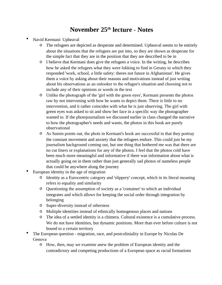 Lecture Notes - November 25th