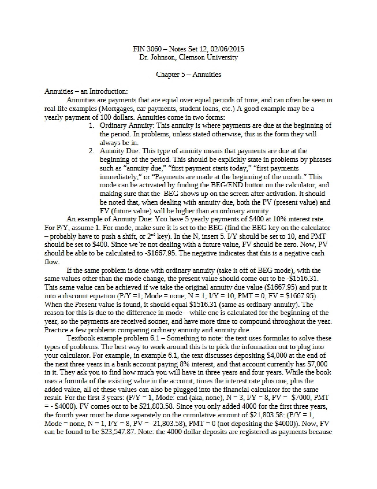 Annuities (Chapter 5)