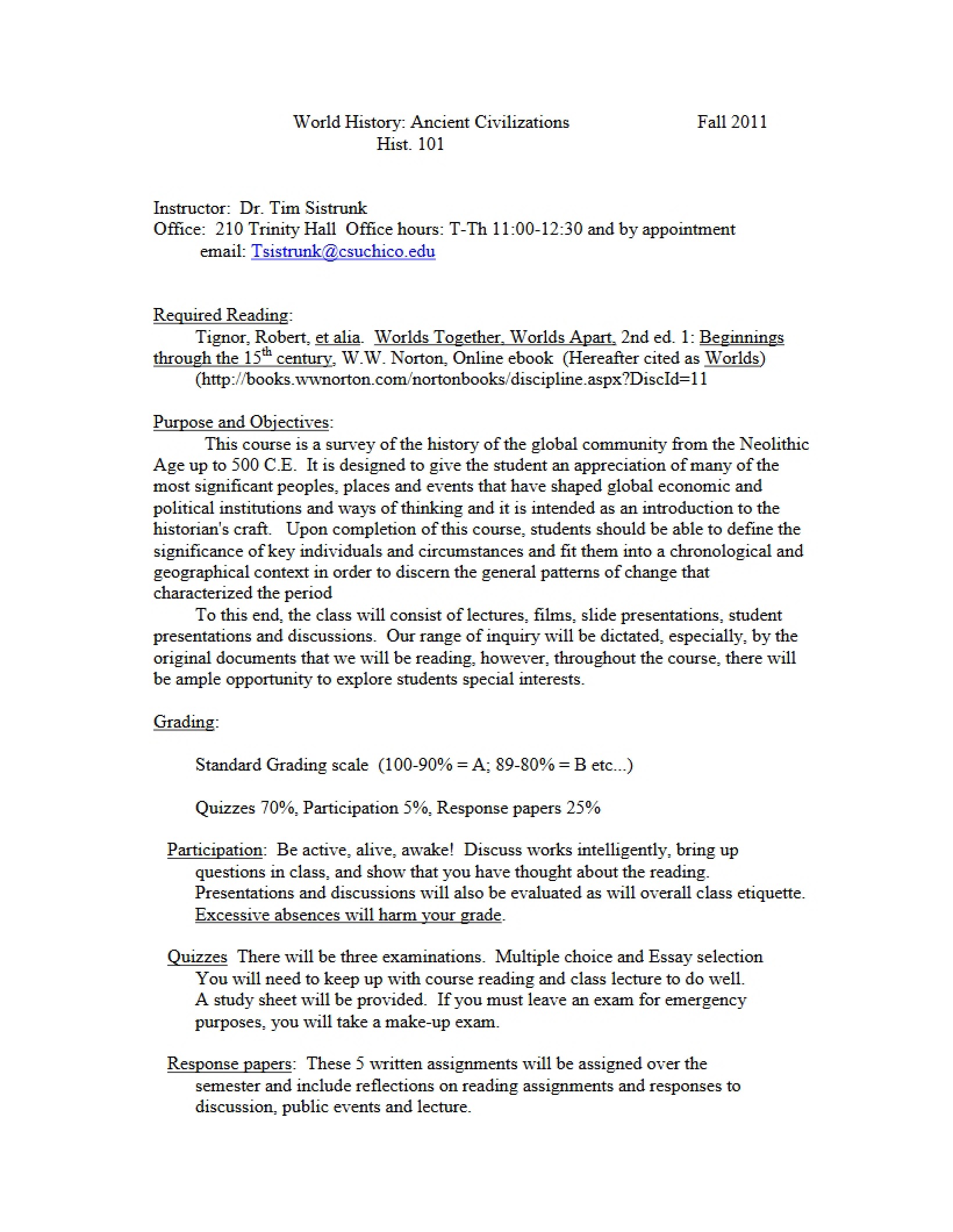 Course Outline Ancient Civilizations