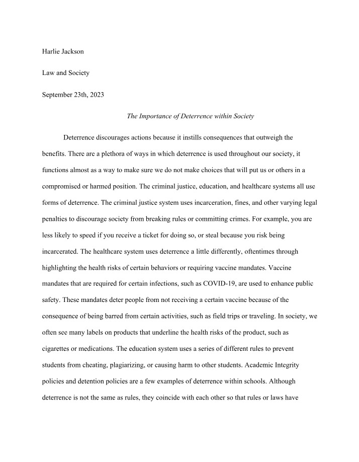 The Importance of Deterrence in Society