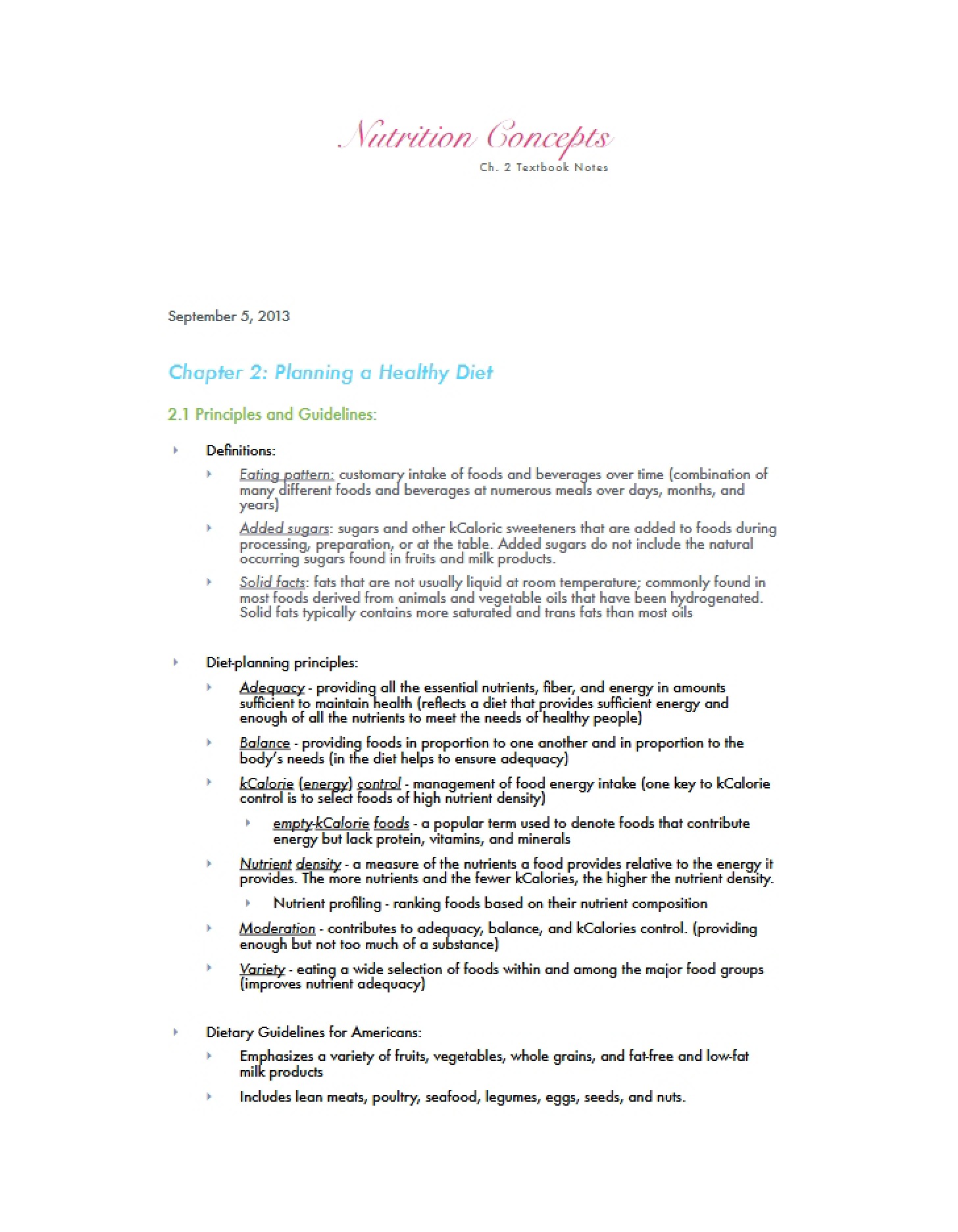 Nutrition Concepts Overview