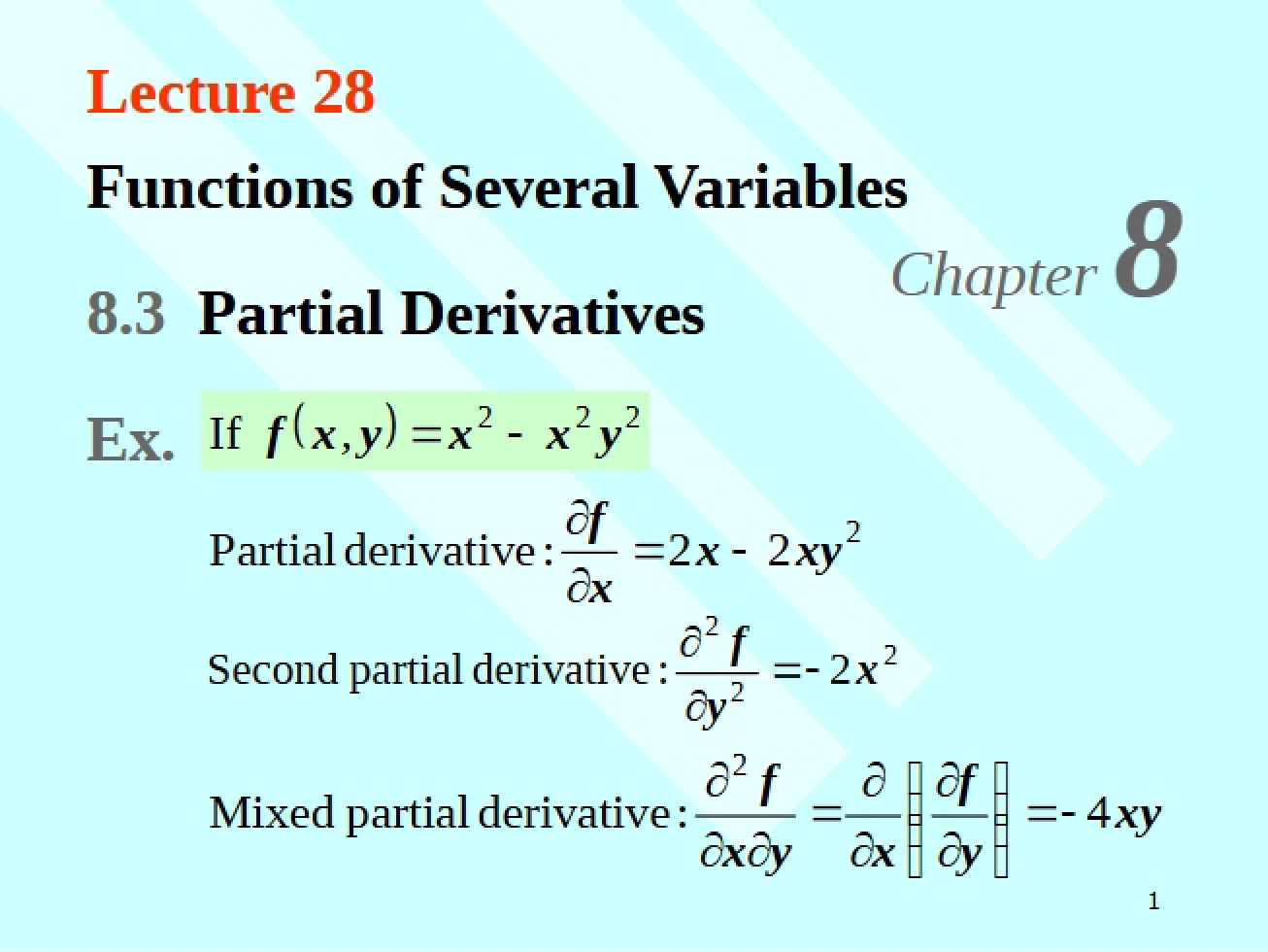 Twenty-Eighth Lecture on Partial Derivatives