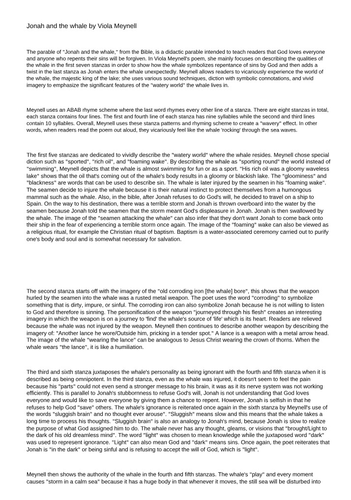 Analysis of Jonah and the Whale