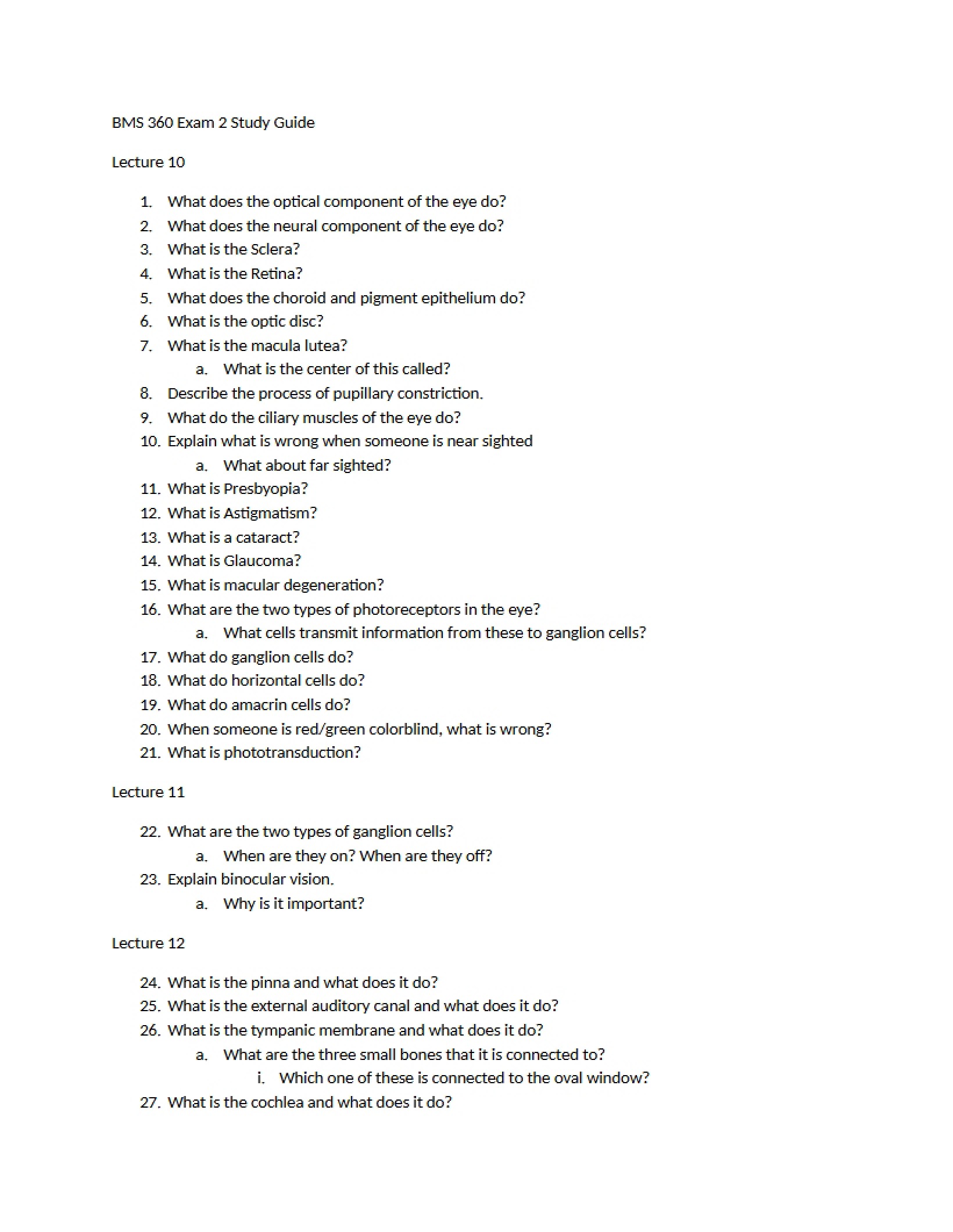 Study Guide for Exam Two