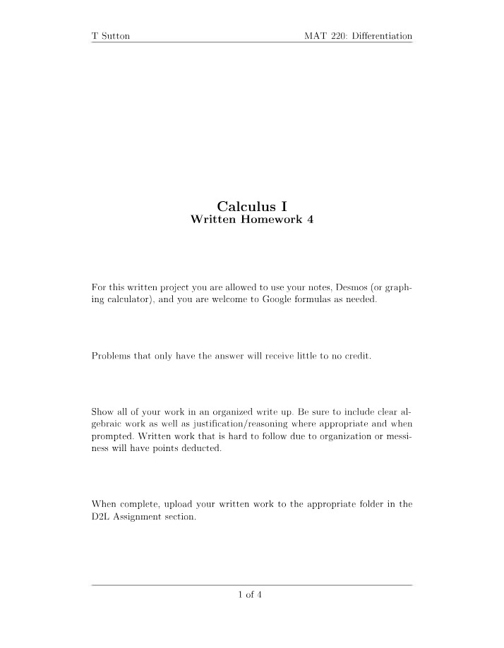 Written Homework 4 for Calculus I