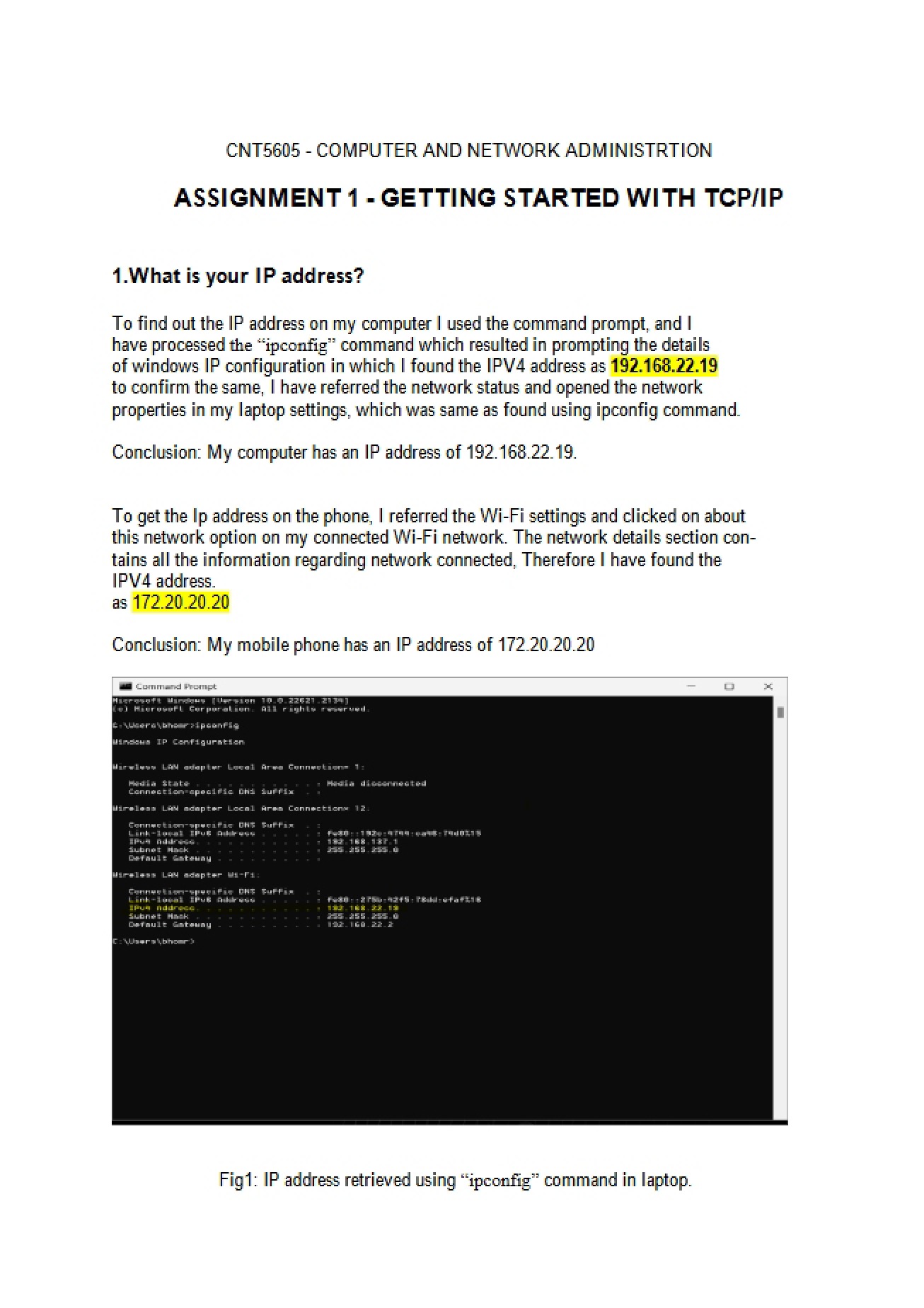 First Assignment for Network Administration