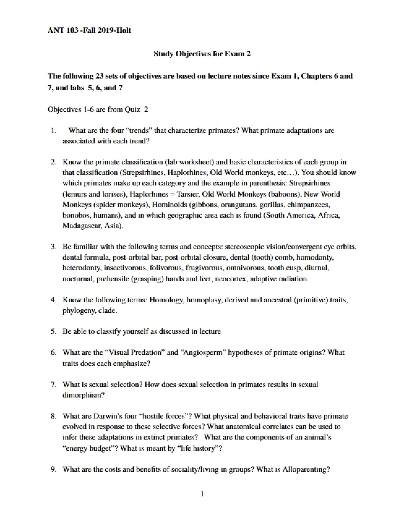 Study Objectives for Second Exam