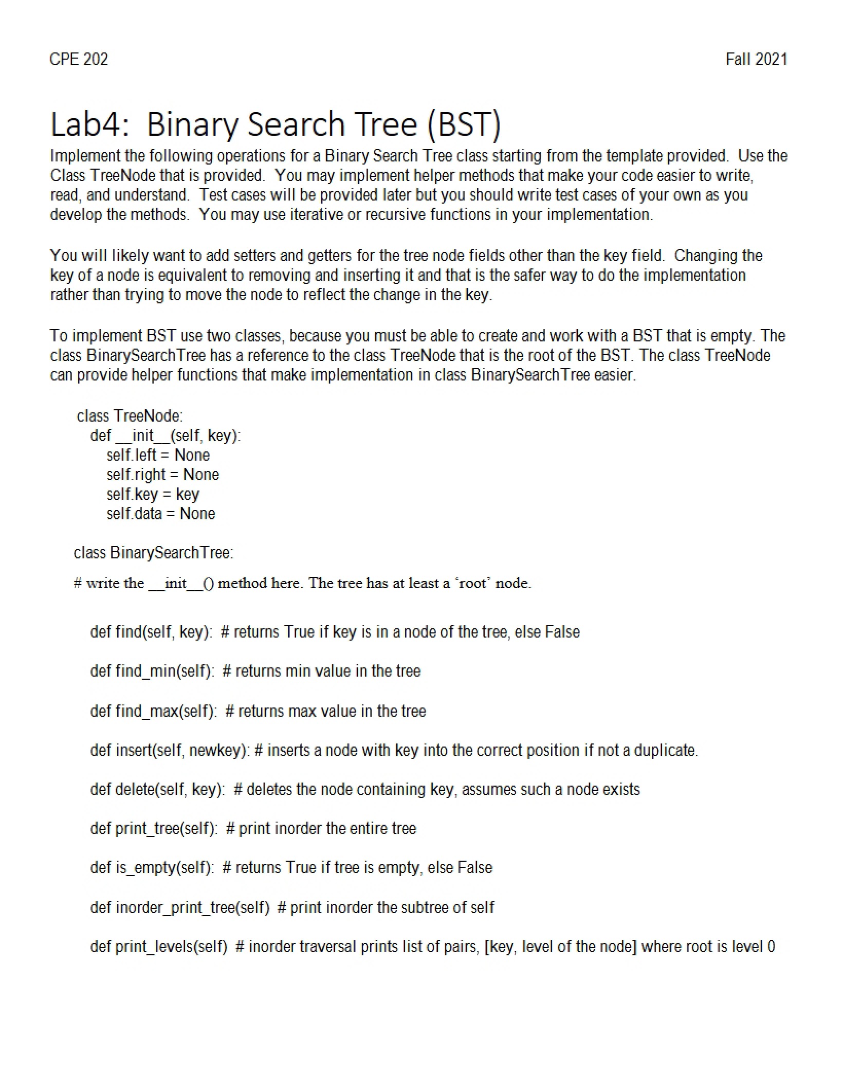 BST (Binary Search Tree) - Lab Four