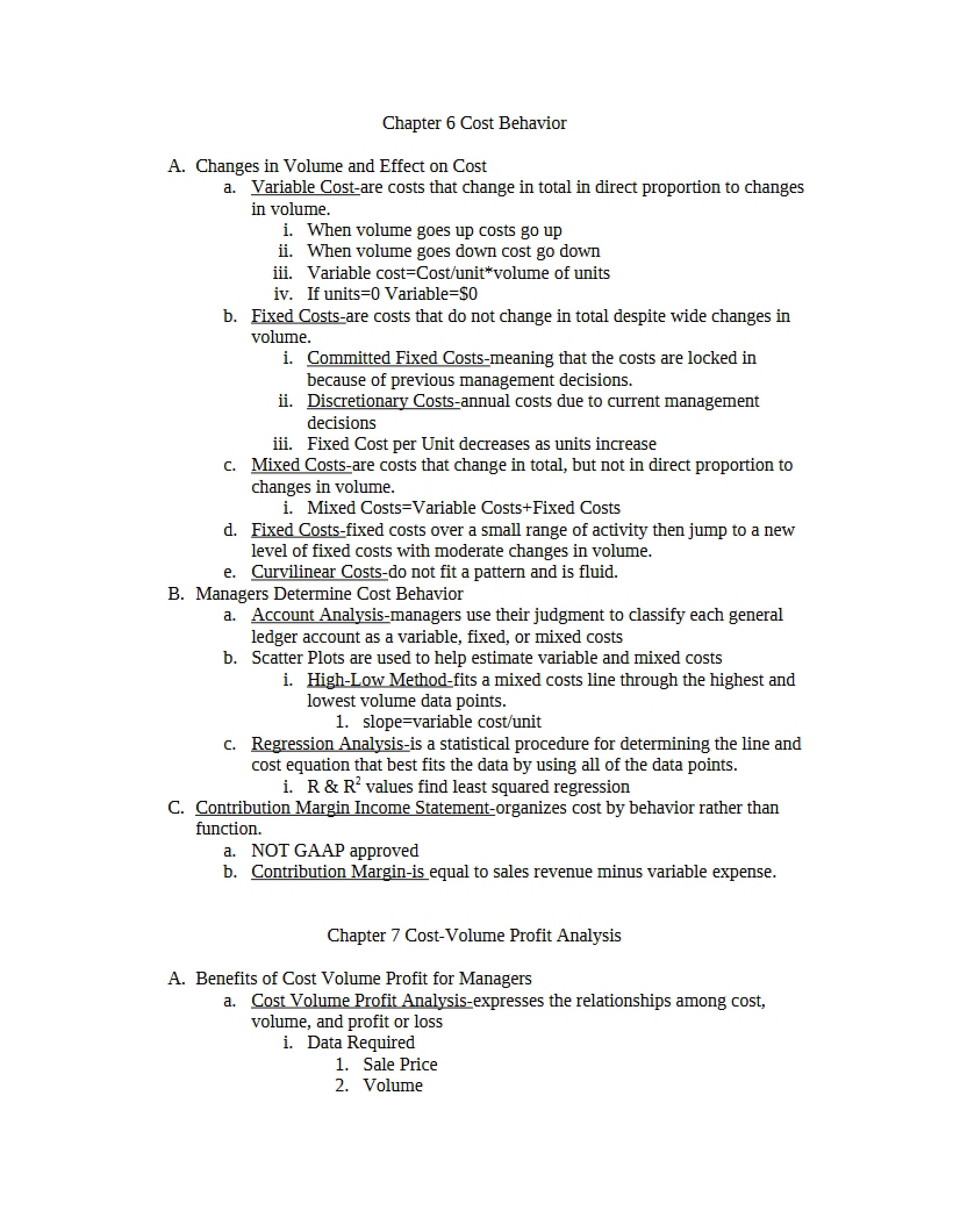 Behavior of Costs (Chapter 6) - 5 Pages