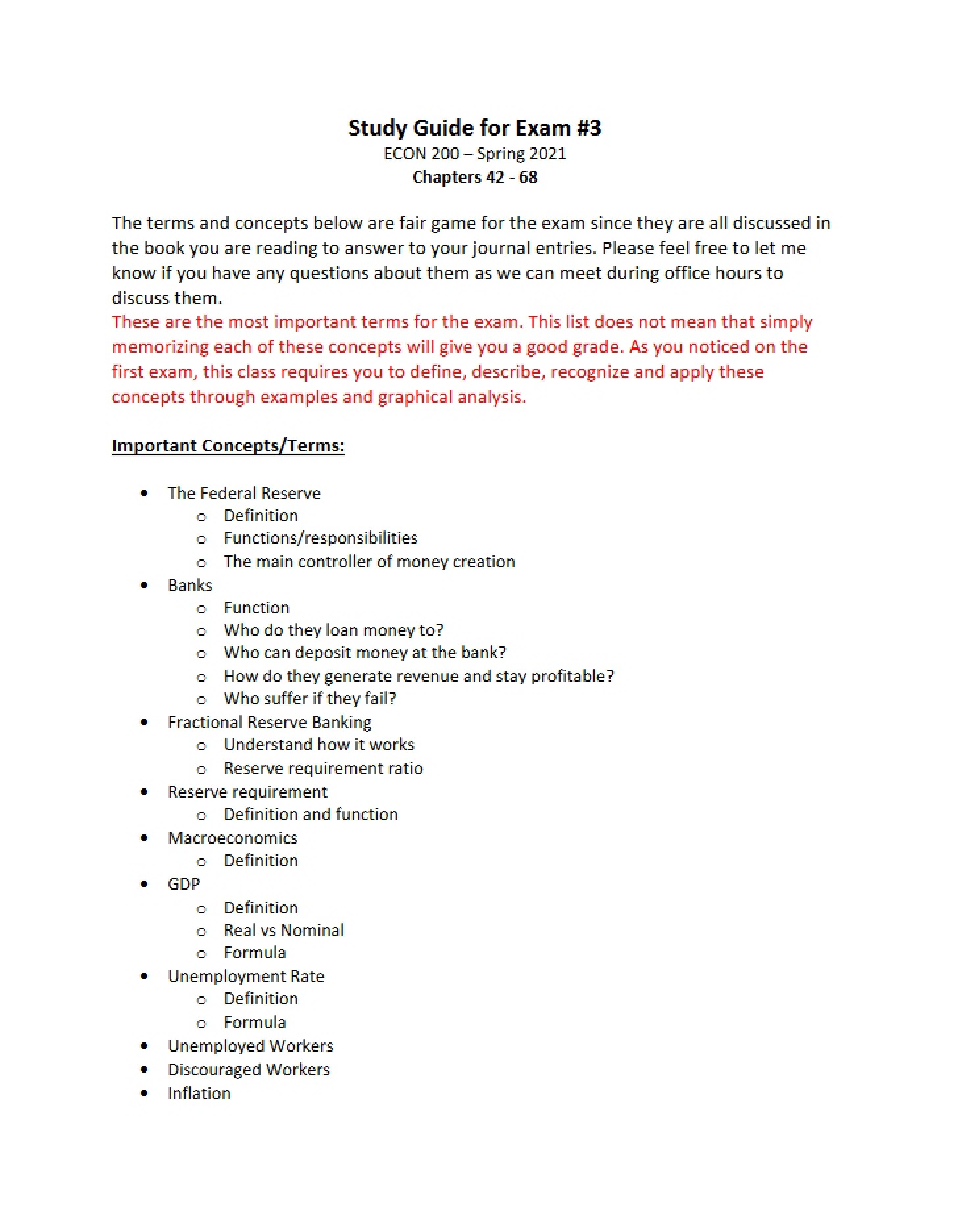 Study Guide for Exam 3