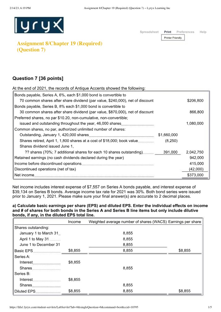 Antique Accents - Basic and Diluted EPS Calculation