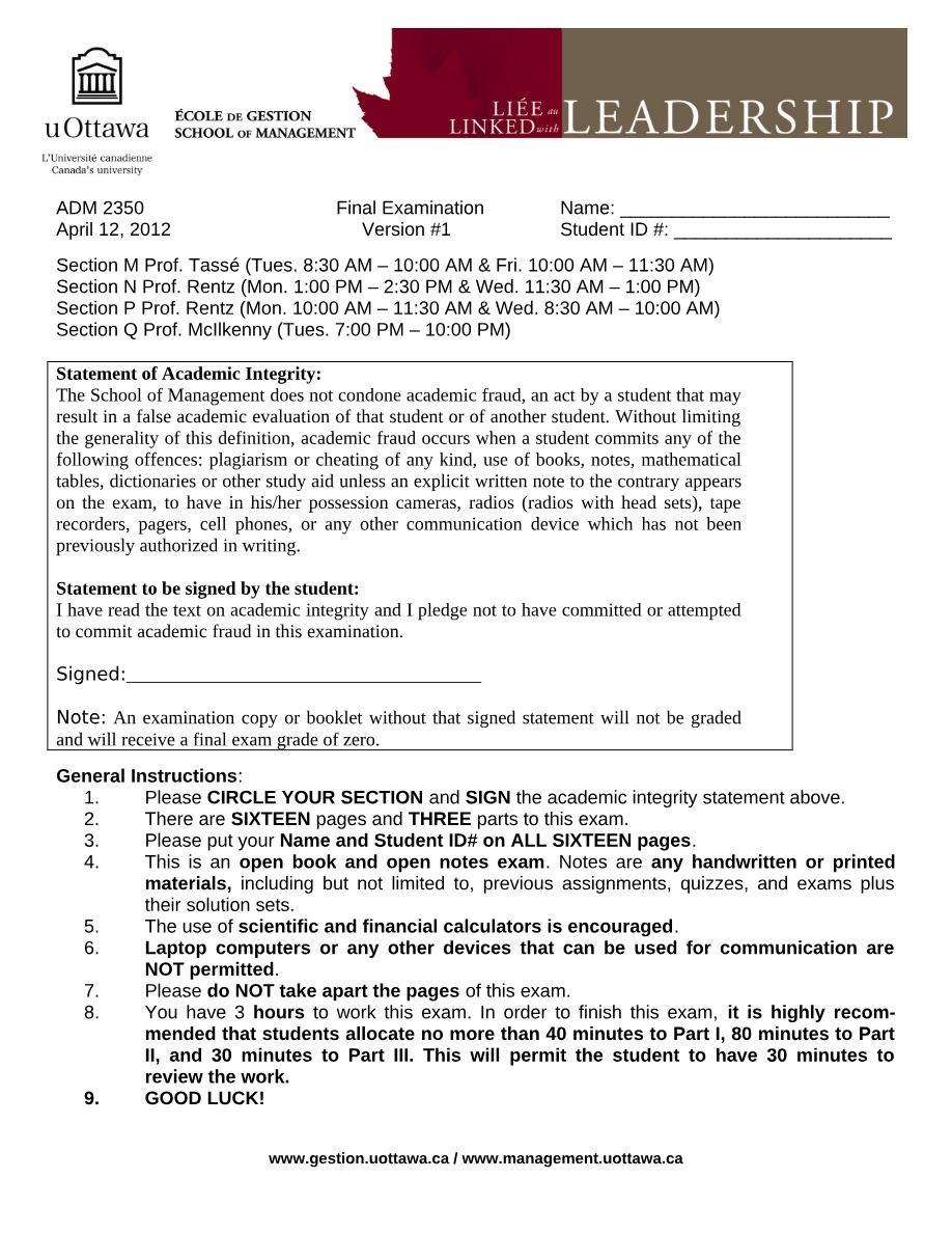 ADM 2350 Final Examination Paper