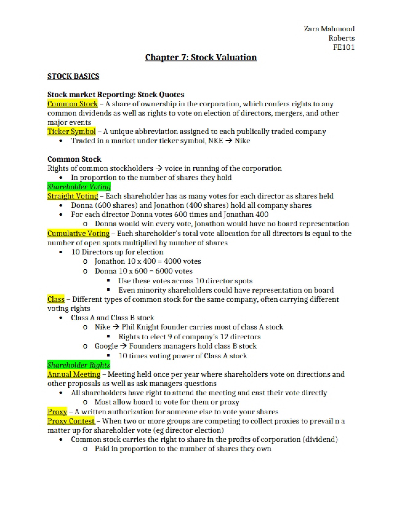Valuation of Stocks Chapter Seven