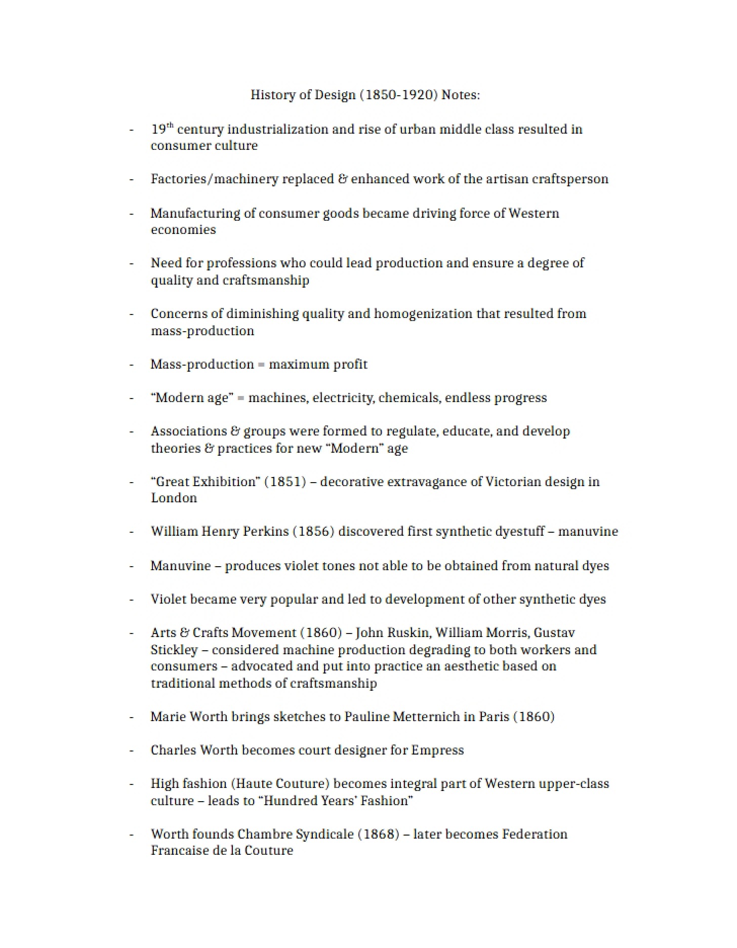 Design History (1850-1920) Part 1 Notes