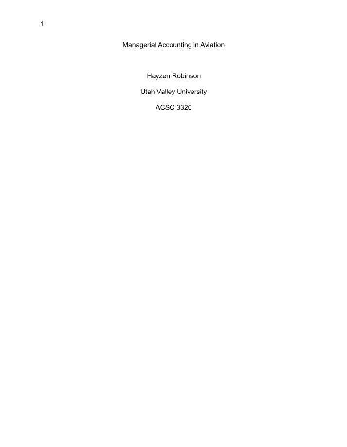Managerial Accounting in Aviation - Financial Strategies