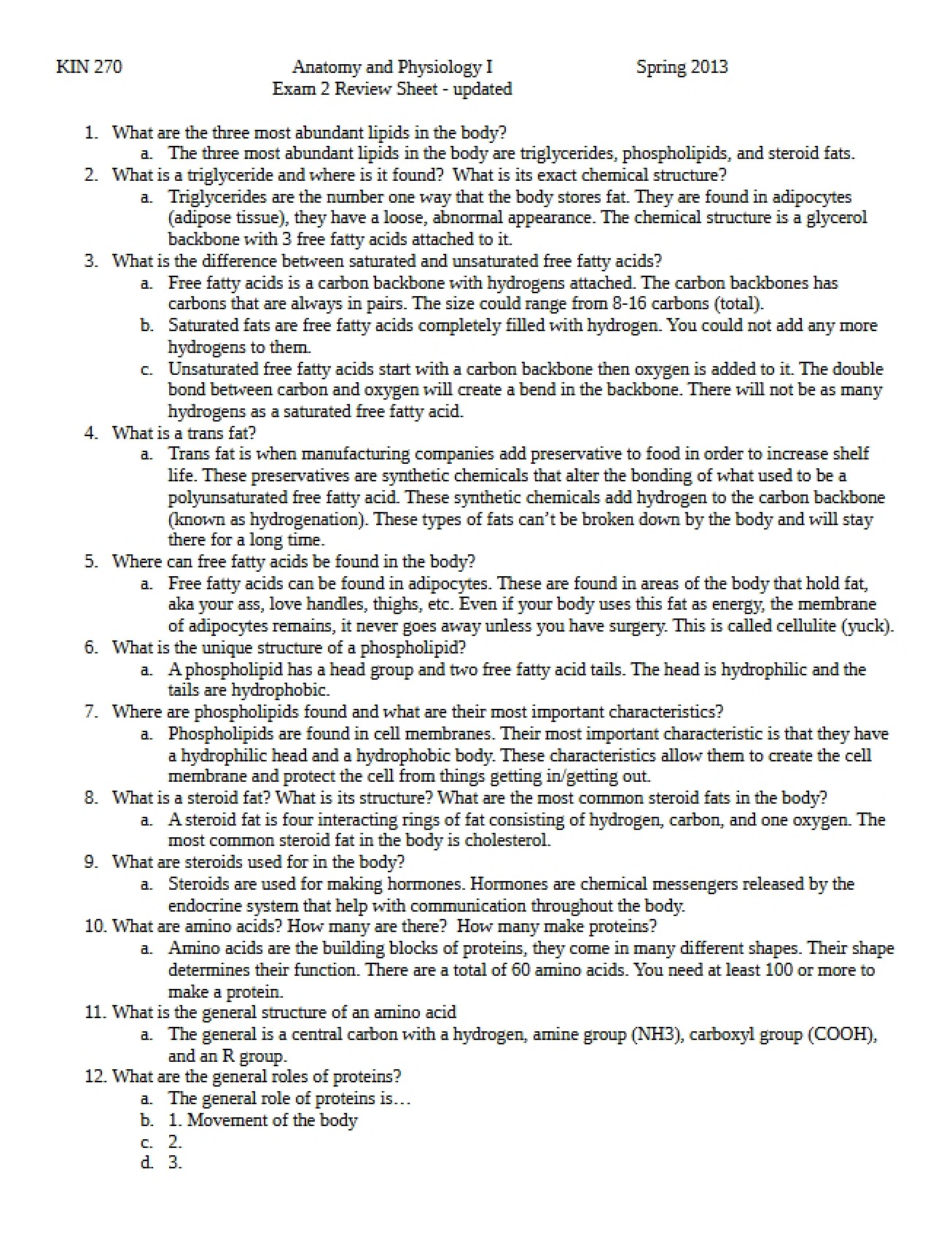 Updated Exam Two Review (Spring 2013)