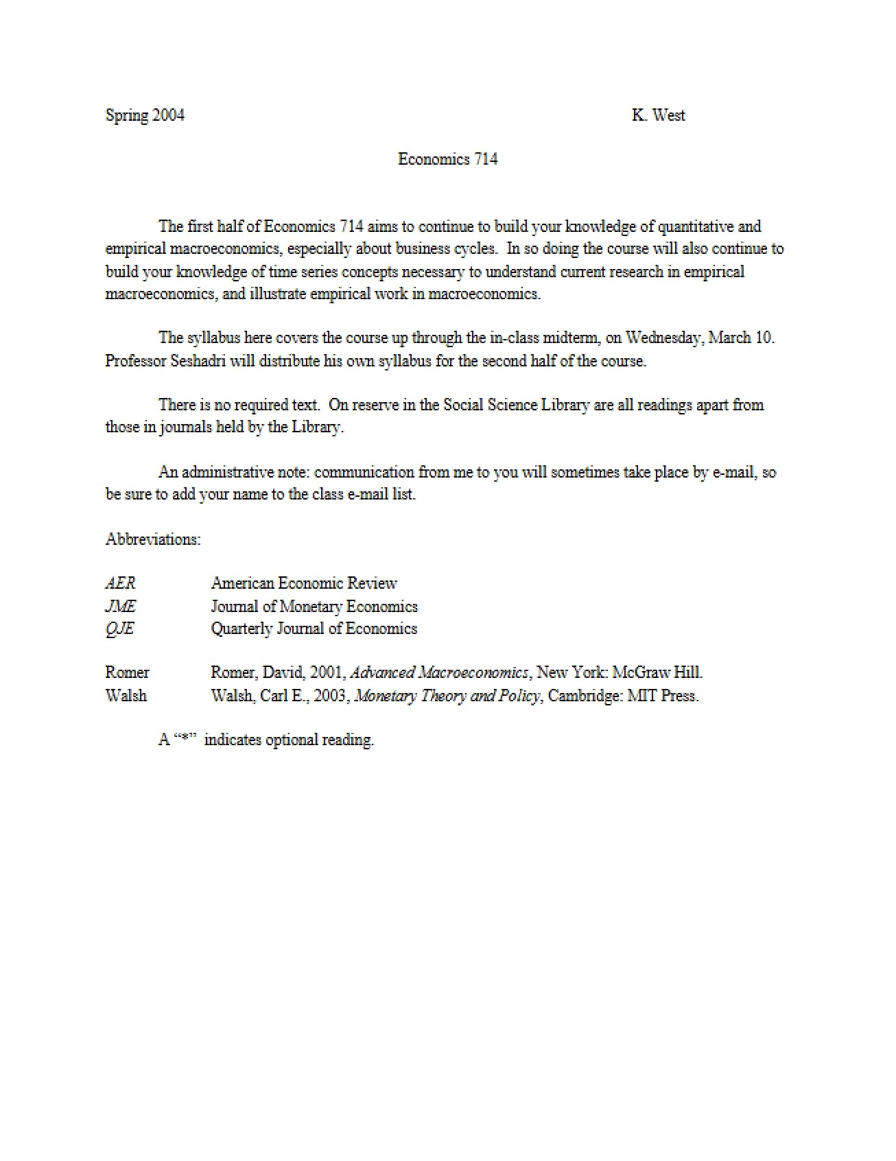 Economics 714 Course