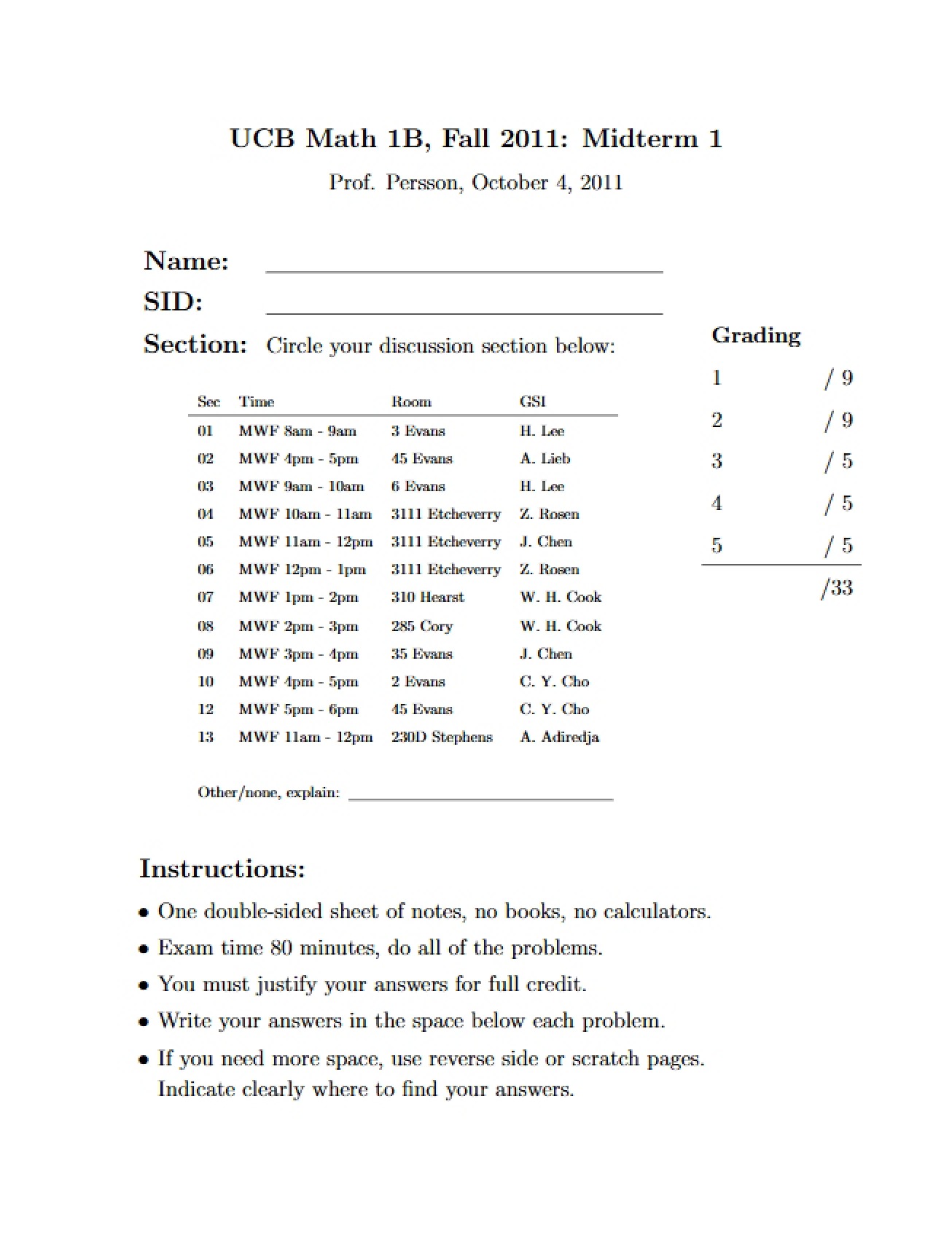 Midterm Examination One