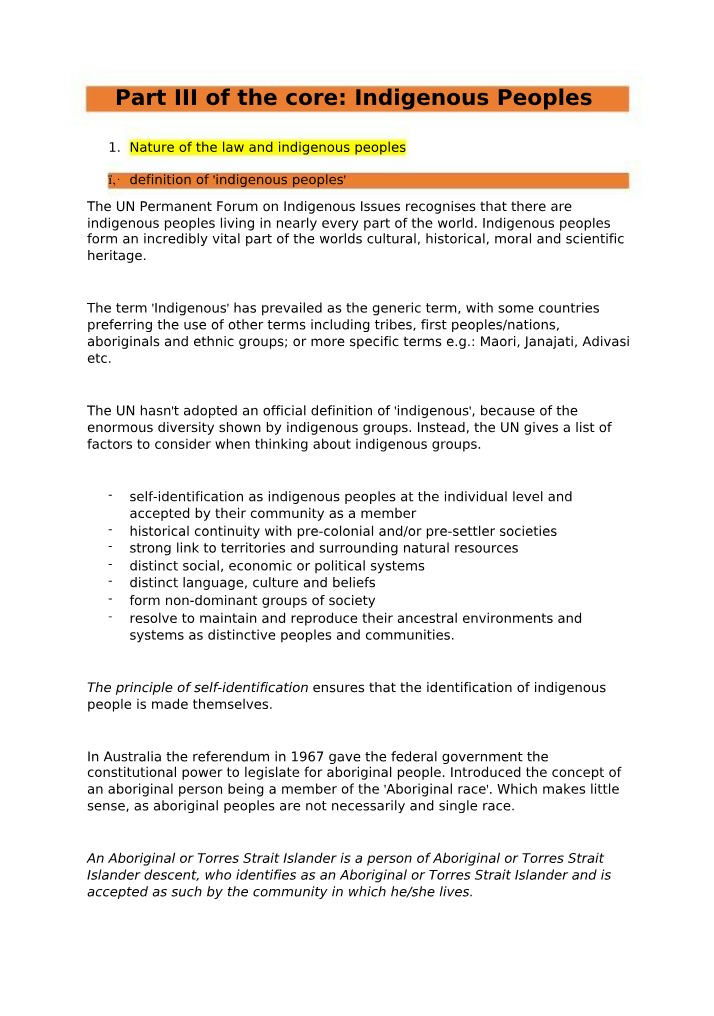 HSC Legal Studies - Indigenous Peoples
