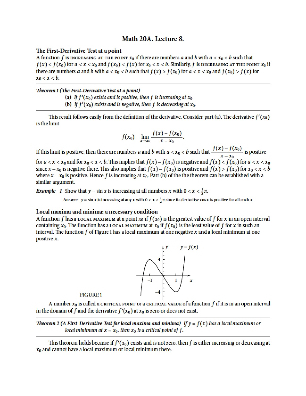 Eighth Calculus I Lecture