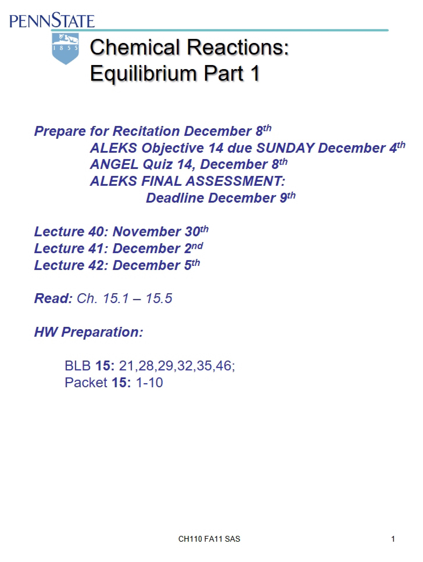 Part 1 Chemical Reaction Equilibrium