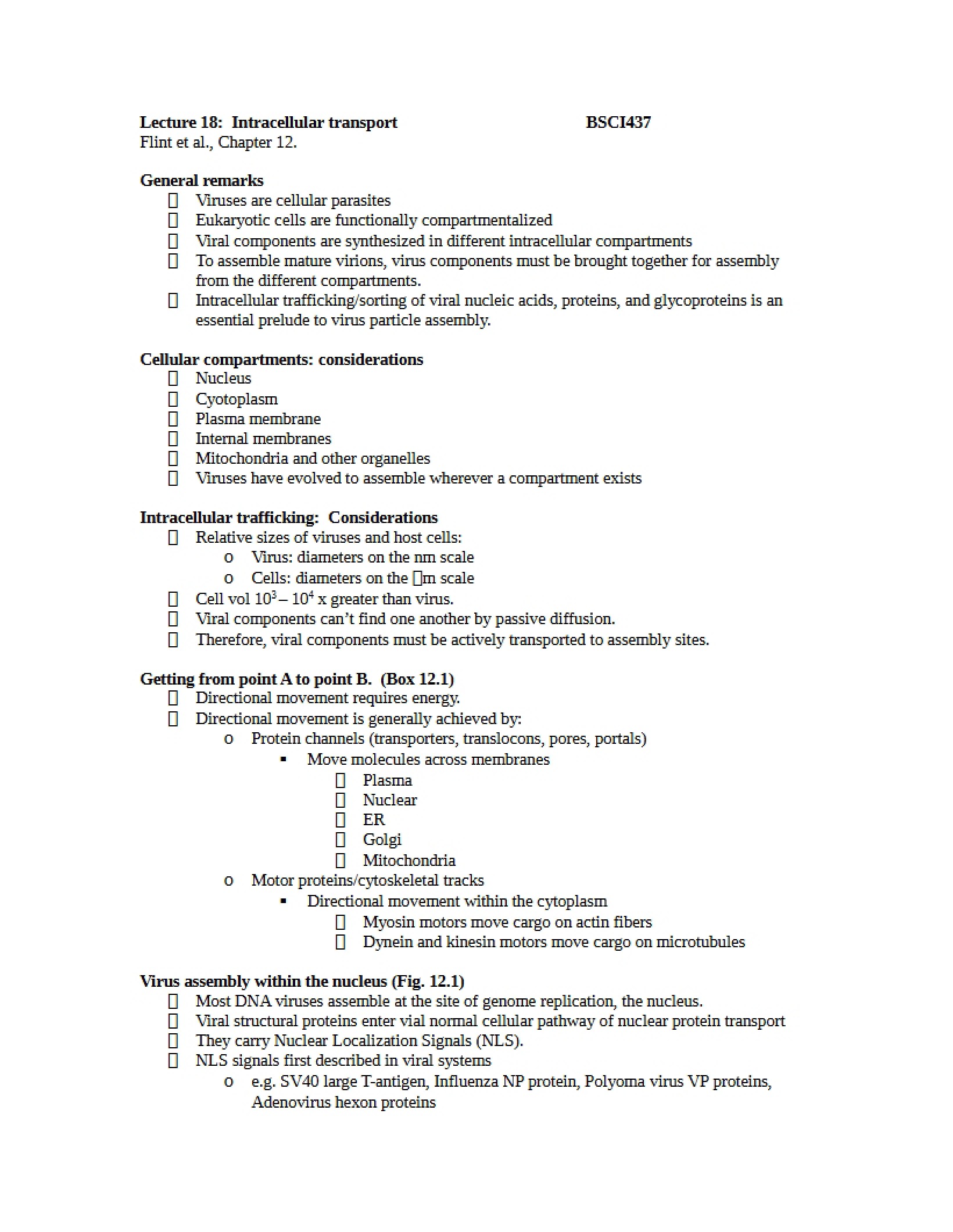 Transport Intracellularly (Lecture 18)