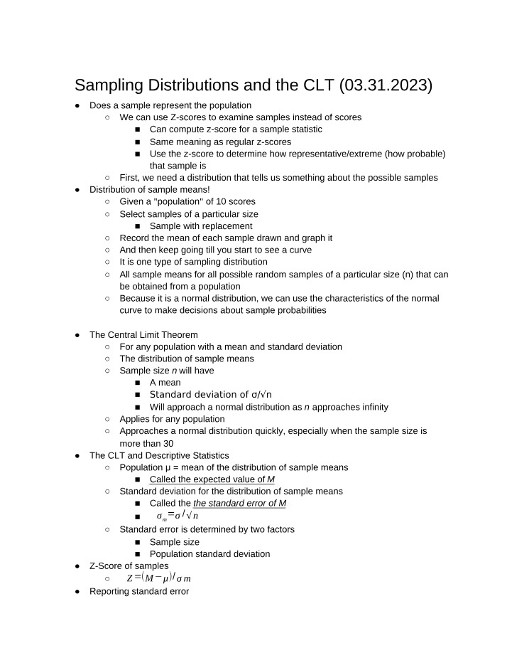 Central Limit Theorem and Sampling Distributions