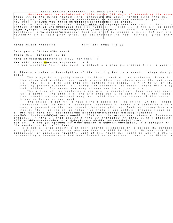 WOTA Music Event Guide - Review Worksheet