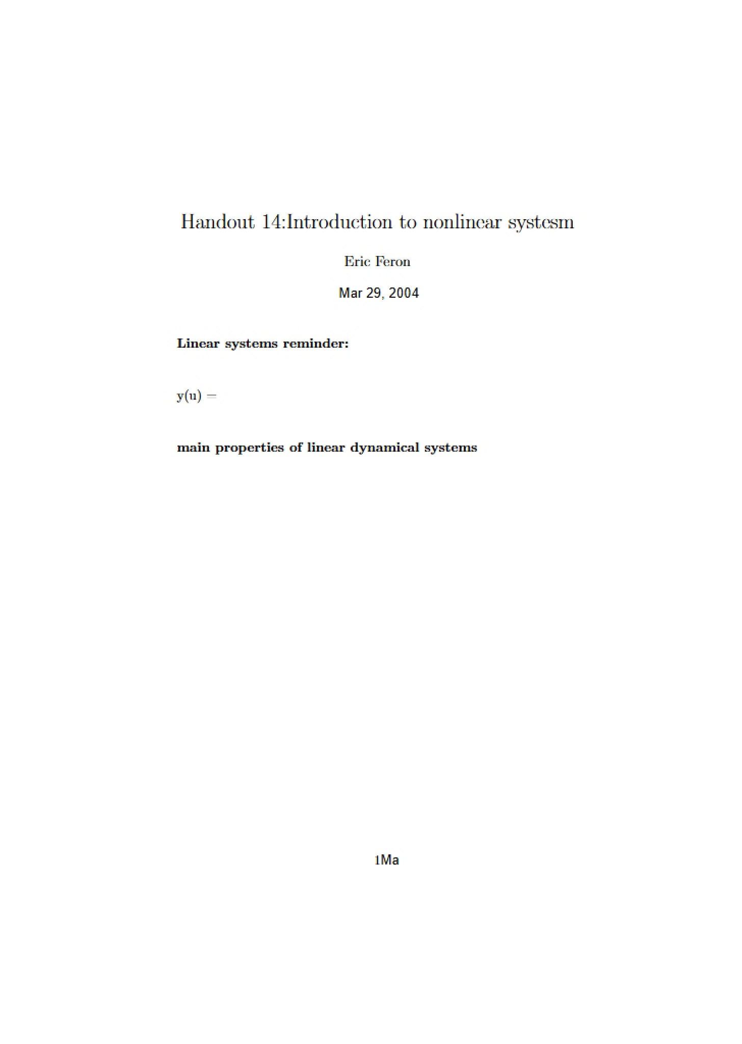 Nonlinear Systems Introduction