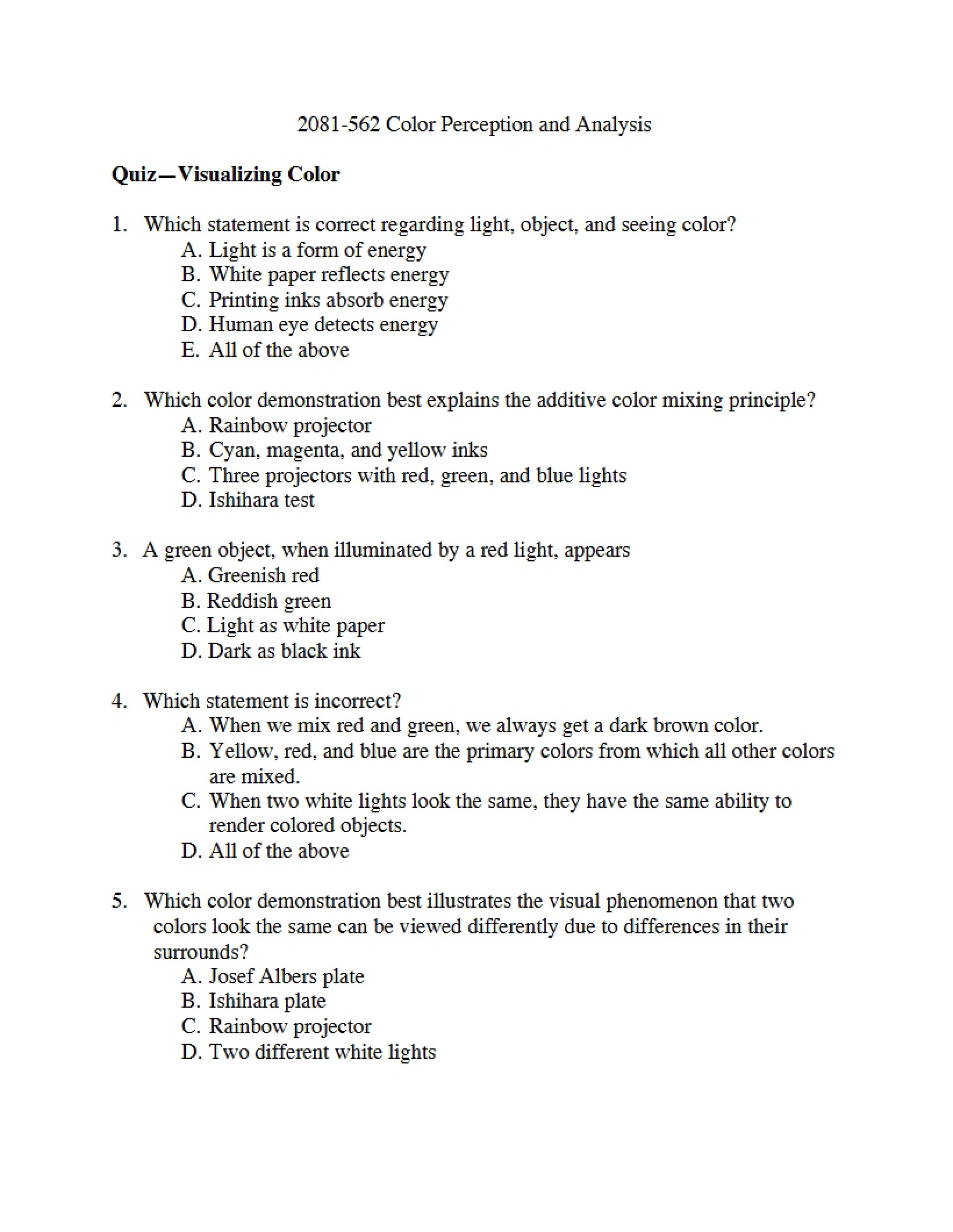 Quiz on Visualizing Color