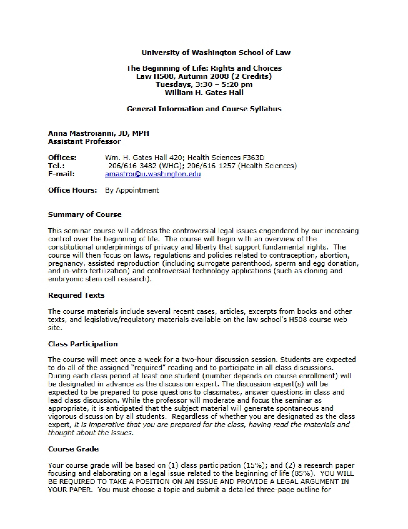 Syllabus for Course