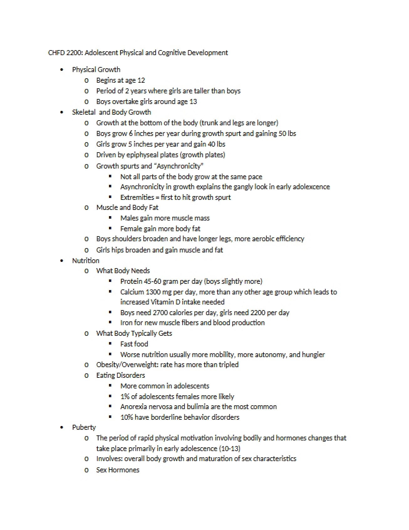 Overview of Physical Growth