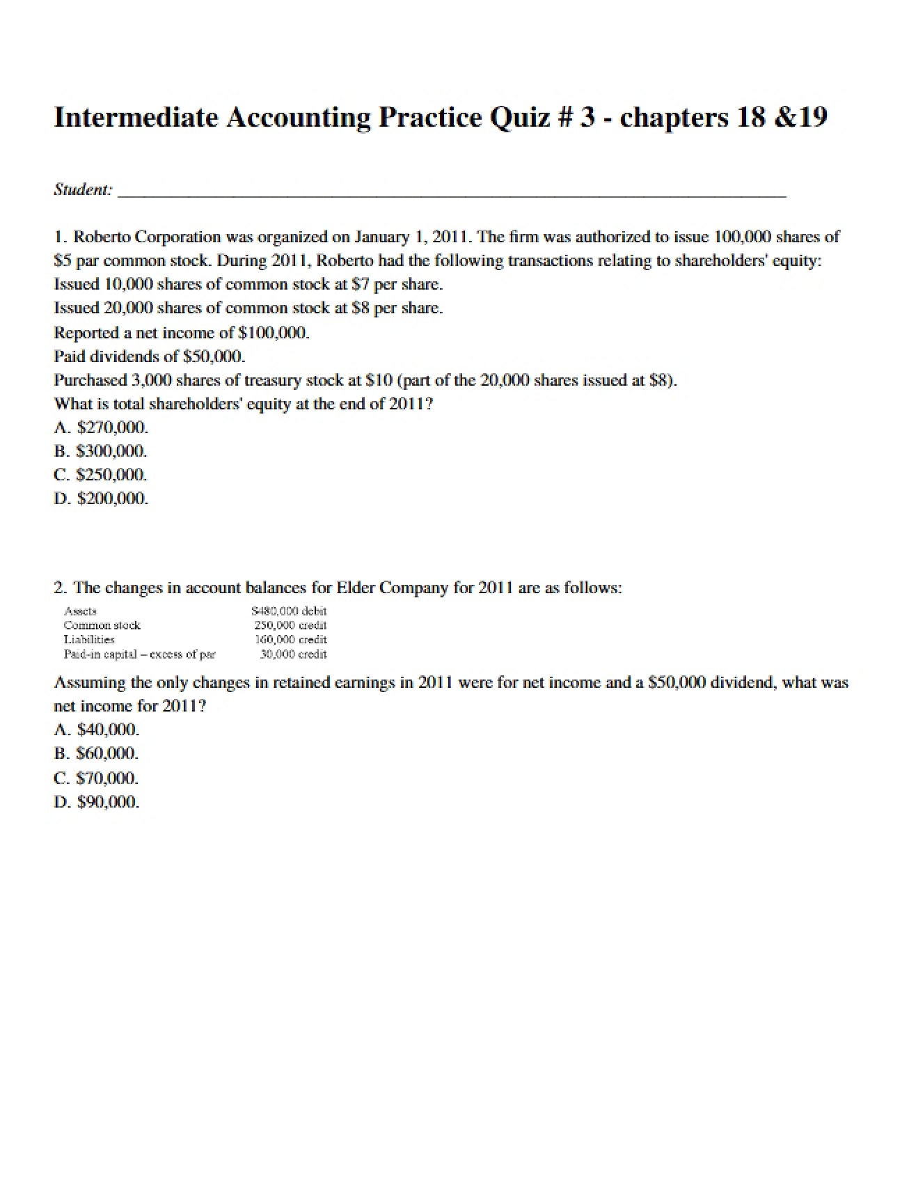 Practice Quiz 3 Intermediate Accounting