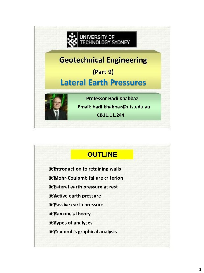 Lateral Earth Pressures - Geotechnical Engineering