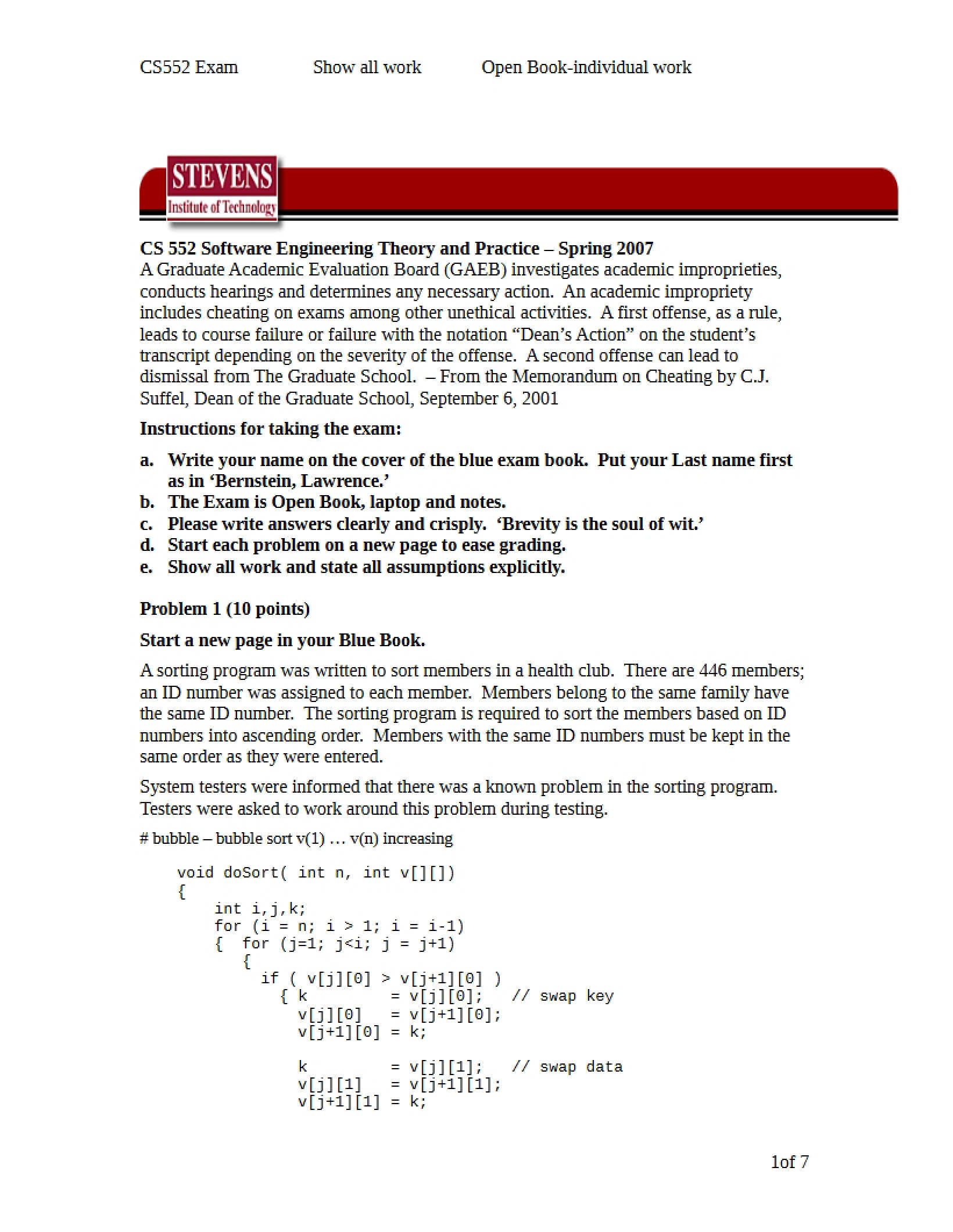 Exam for Software Engineering